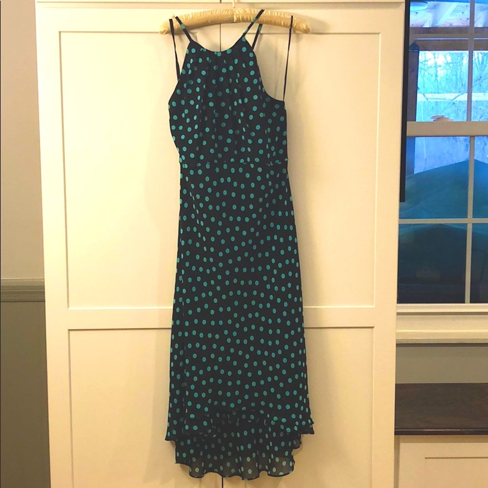 Jones Wear Navy Turquoise high-low dress